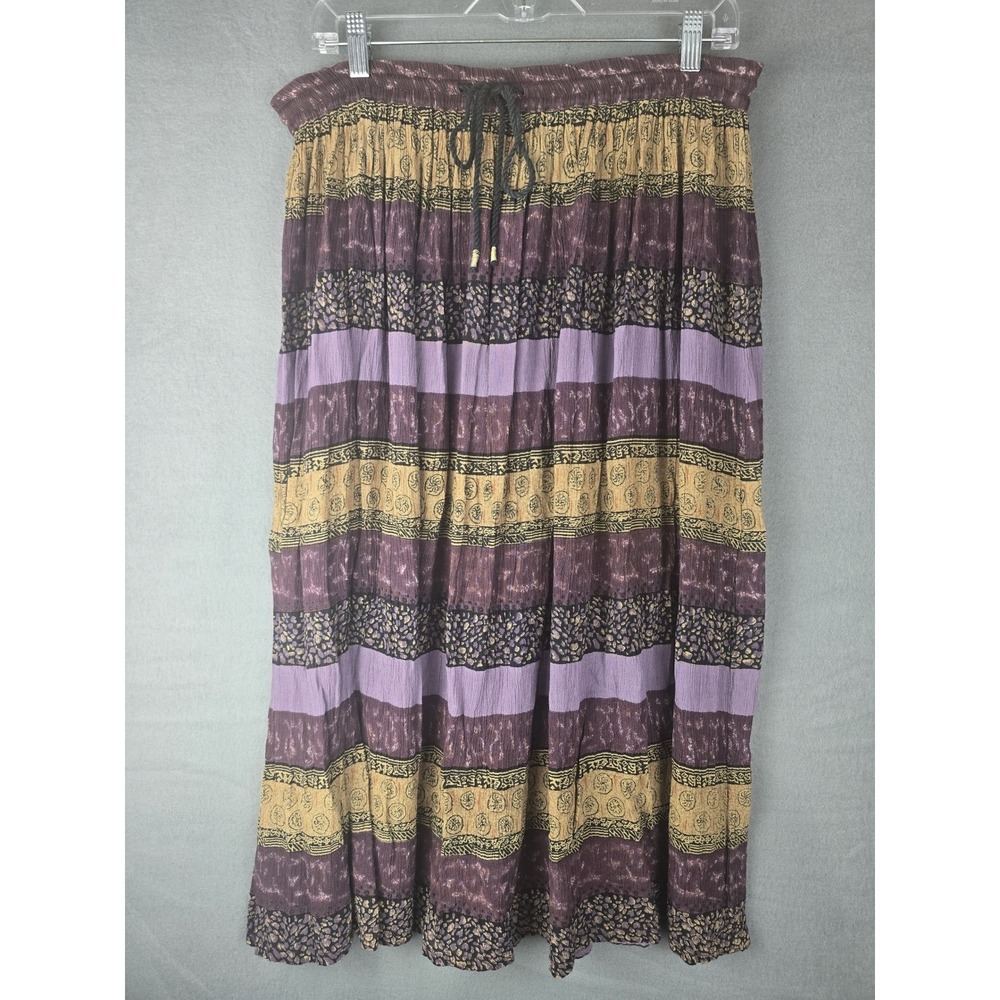 Vintage Sag Harbor Maxi Skirt Women PM Purple Tiered Mixed Print Boho Eclectic